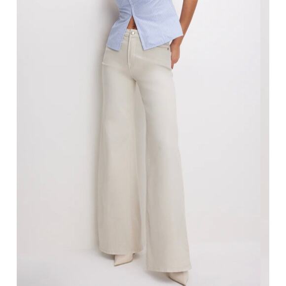 NEW Good American GOOD WAIST PALAZZO Bone Color‎ Wide Leg Size 15 - Picture 1 of 9